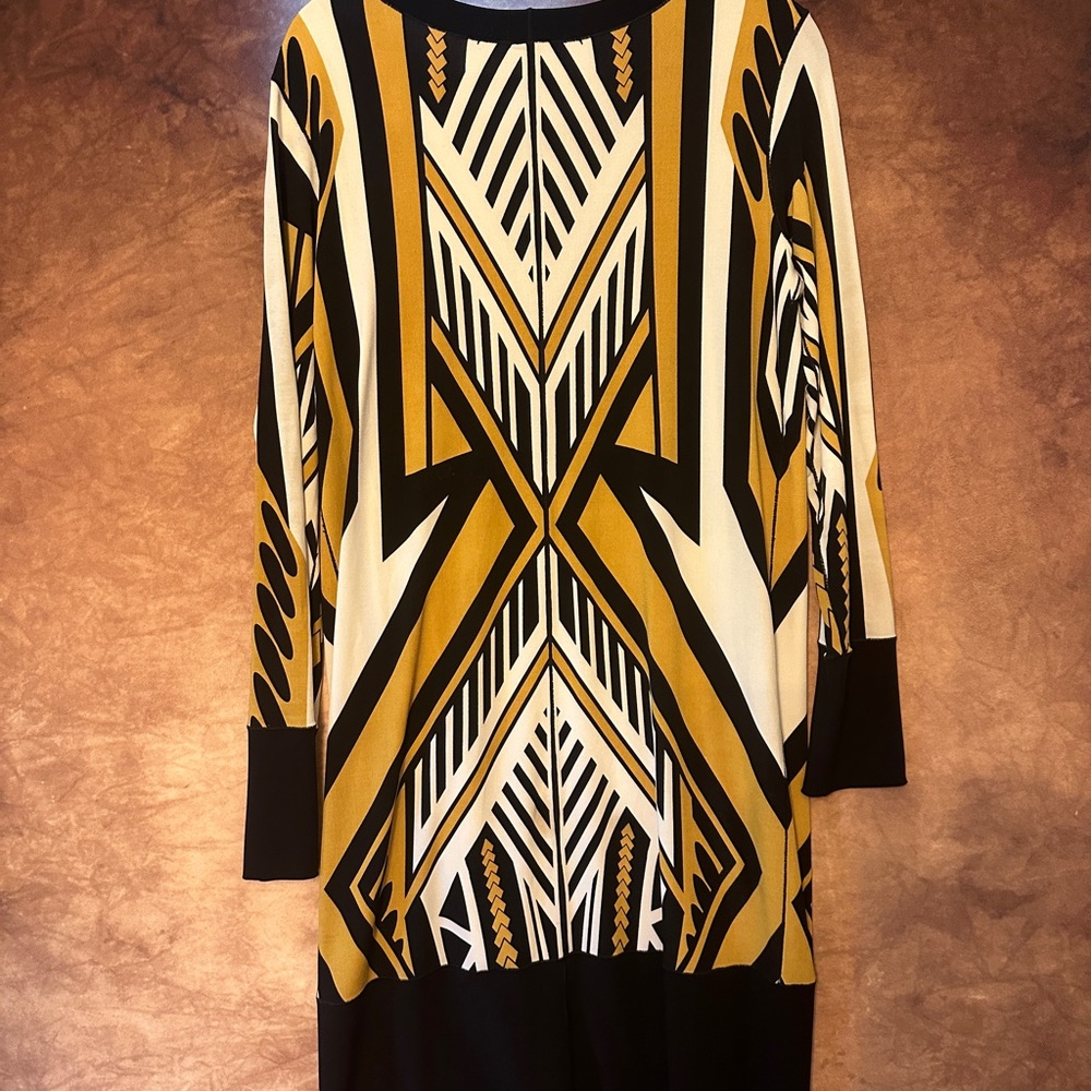 Eva Varro Bold White Black and Gold Long Sleeve Dress Geometric Size Large - Picture 3 of 4